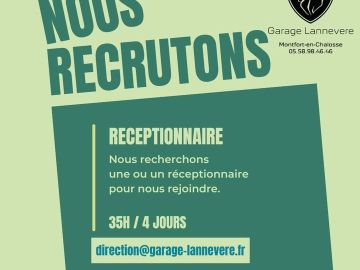 🔧 Le Garage LANNEVERE, Réparateur Agréé **PEUGEOT** à **Montfort-en-Chalosse (40)**, recrute un(e) :
🧑‍🔧 **Réceptionnaire Atelier / Réceptionnaire APV...