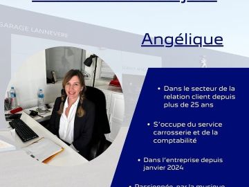Présentation du jour : Angélique.

Avec plus de 25 ans d'expérience dans la relation client, Angélique a rejoint notre équipe en janvier 2024. Au Garage...